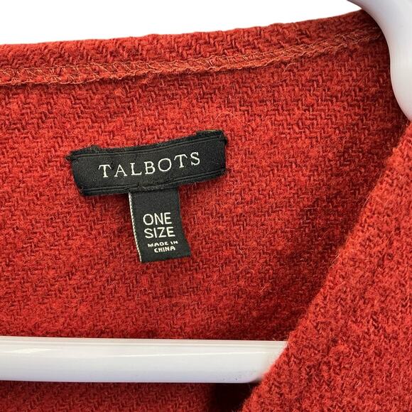 Talbots Poncho Shawl Cardigan Women One Size Wool Fringe Hippie Boho - Picture 4 of 11